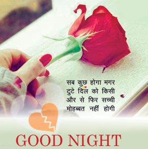 Hindi Good Night Images Photo Pictures With Love Shayari With Red Rose